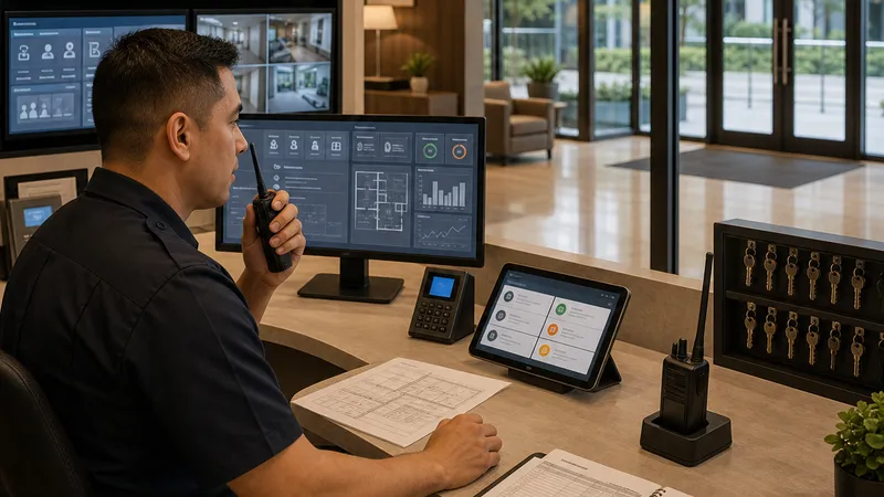 A professional CANSPC security officer on duty at a commercial building, helping reduce long-term property costs