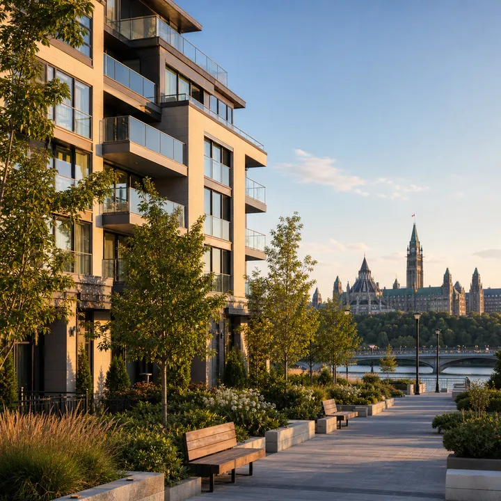Ottawa condominium towers with Parliament Hill in the background, serviced by CANSPC